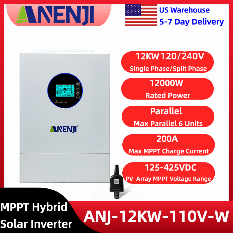 Charge Controller Solar - อินเวอร์เตอร์พลังงานแสงอาทิตย์แบบไฮบริด ANENJI 12KW แบบแยกเฟส 120v/240v คลื่นไซน์บริสุทธิ์